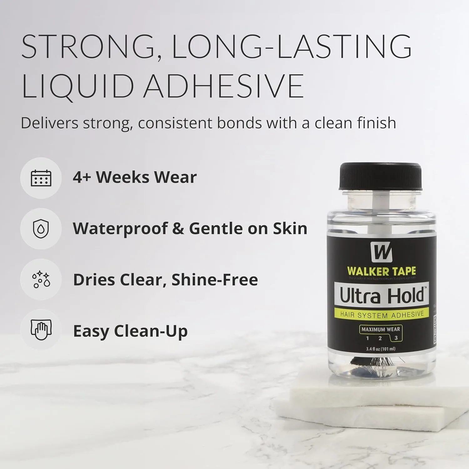 Walker Tape Ultra Hold Brush-On Adhesive 3.4 oz, Waterproof Clear-Drying Wig Glue for Lace Systems and Tape in Hair Extensions thumbnail 3