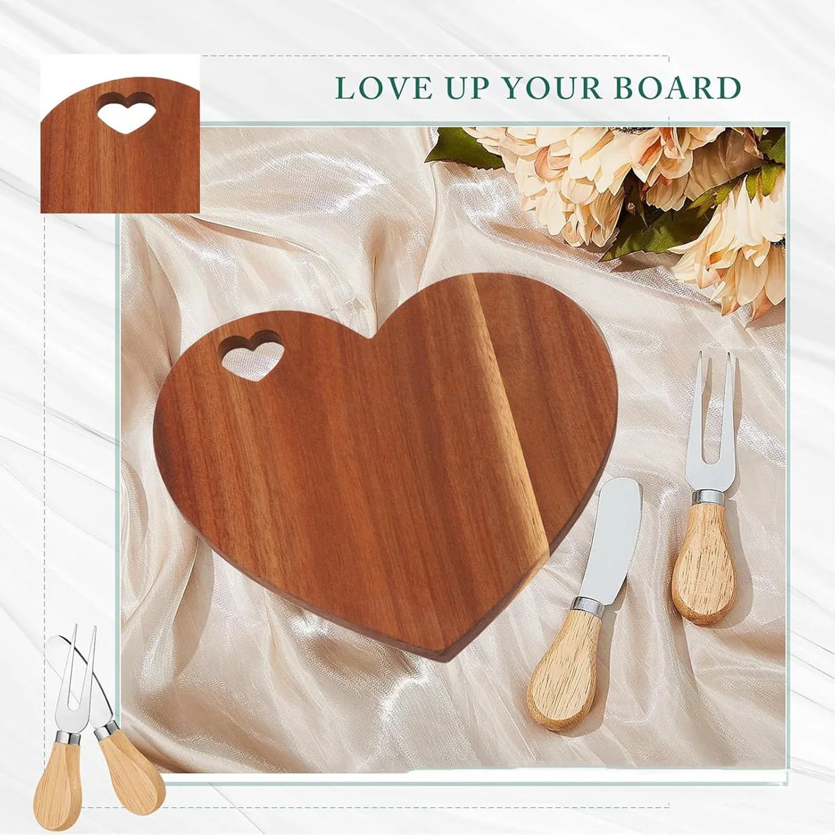 Favor Heart Cheese Board Set, Mini Charcuterie Board with Cheese Knives&Fork, for Guest, Bridal, Wedding Birthday, Valentines thumbnail 5