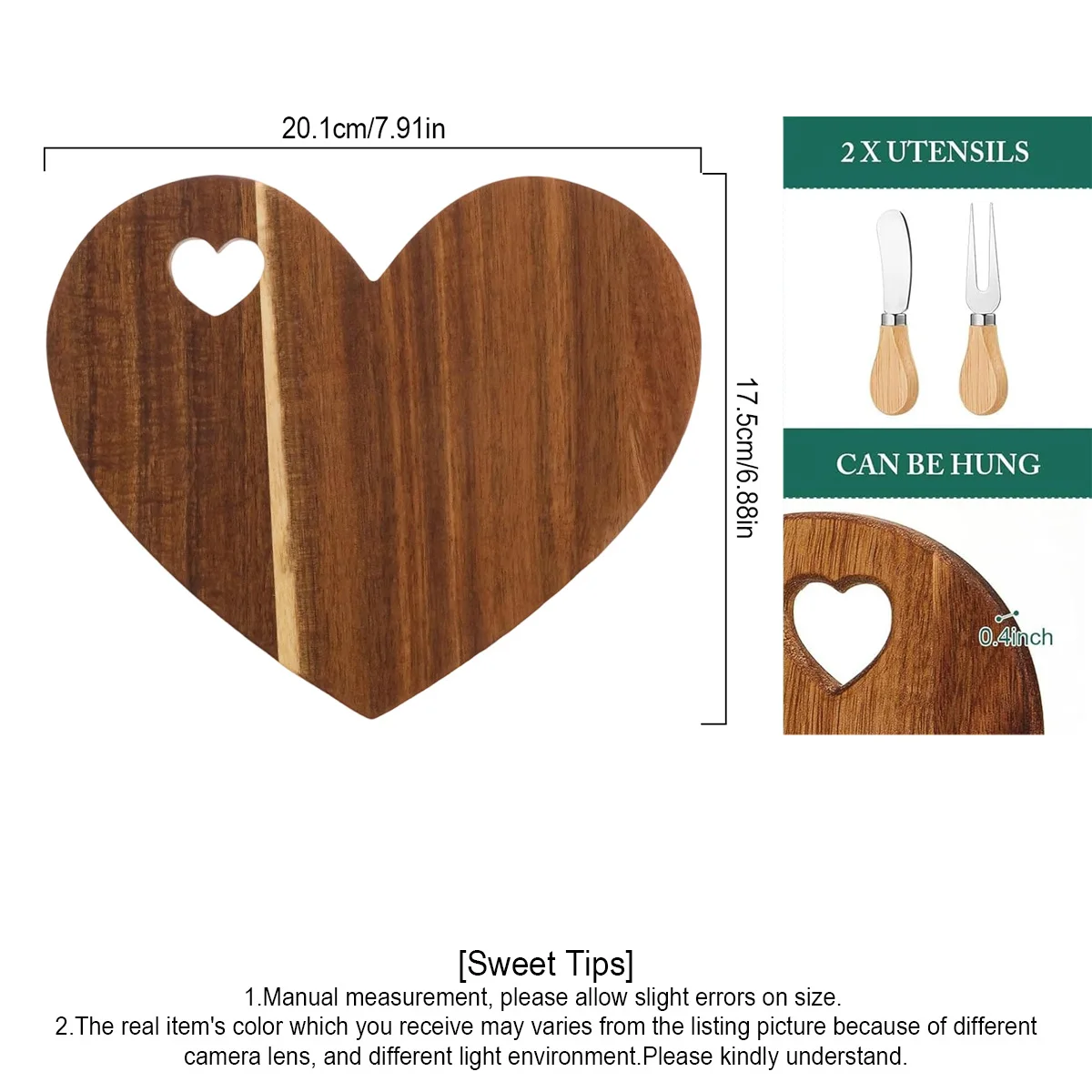 Favor Heart Cheese Board Set, Mini Charcuterie Board with Cheese Knives&Fork, for Guest, Bridal, Wedding Birthday, Valentines thumbnail 3