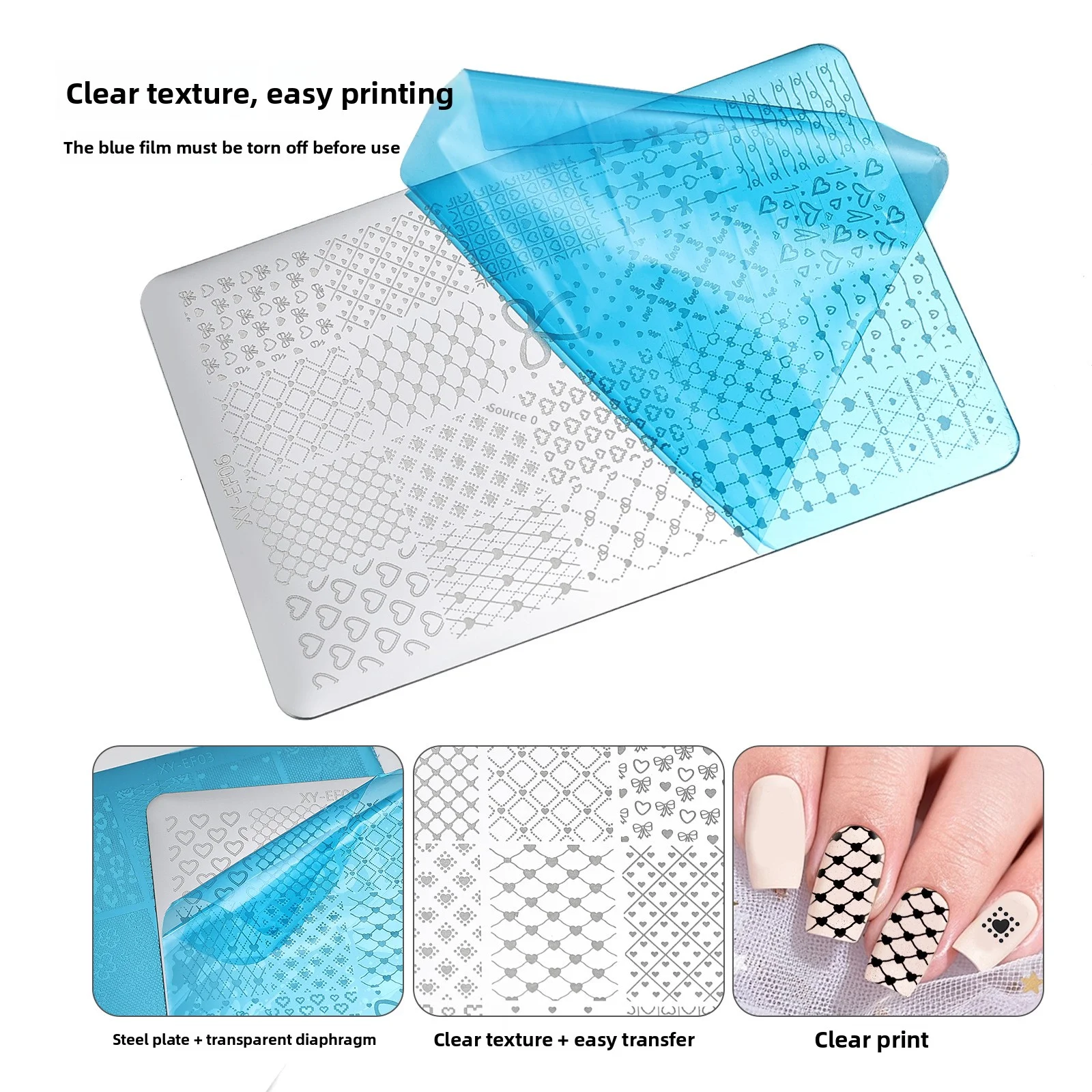 New Nail Stamping Plate - French Openwork Lace & Checkered/Tartan Pattern, Manicure Printing Metal Template for DIY Nail Art thumbnail 3