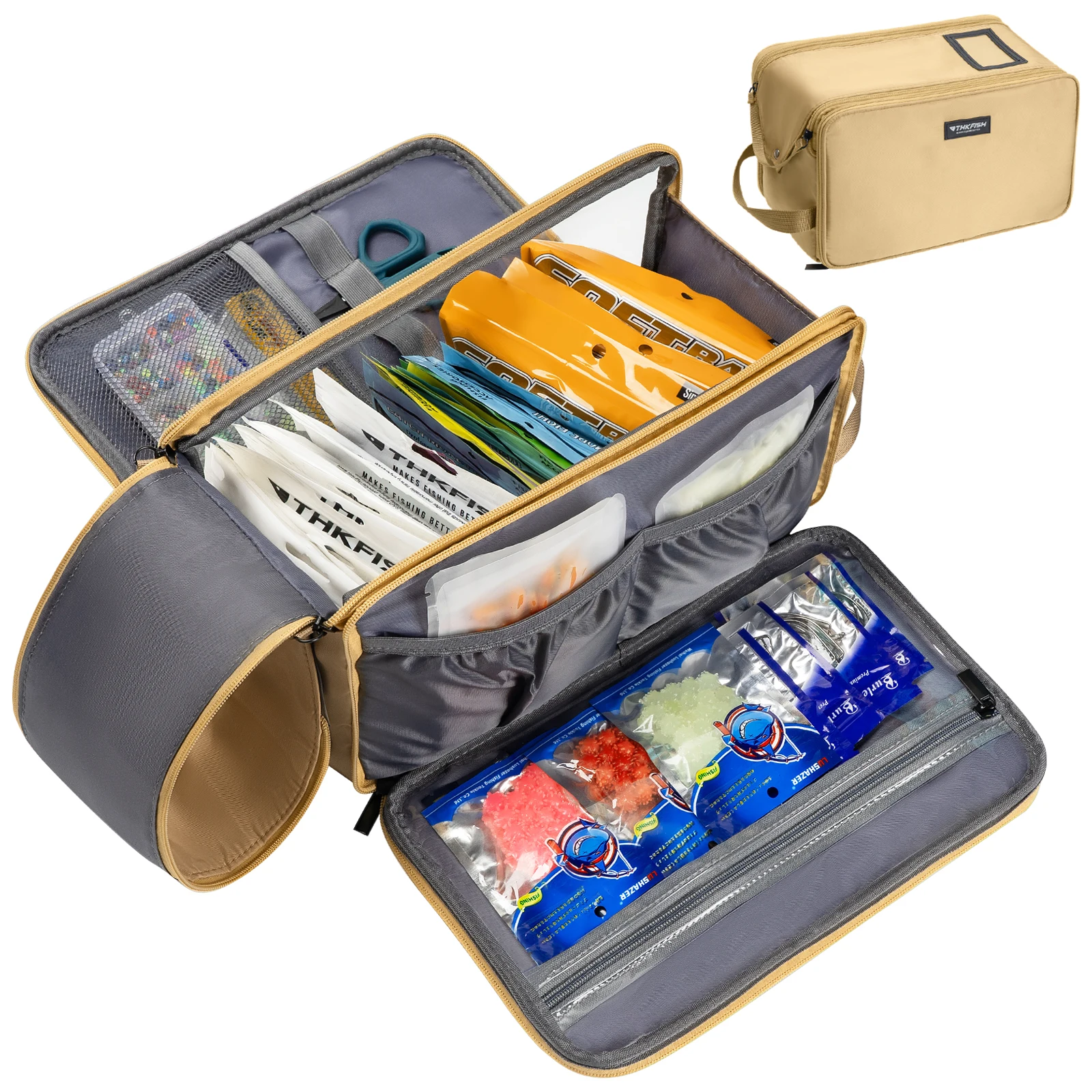 THKFISH Soft Lures Bag Large Capacity Portable Fishing Baits Storage Bags Waterproof Fishing Tackle Storage Handbag Case