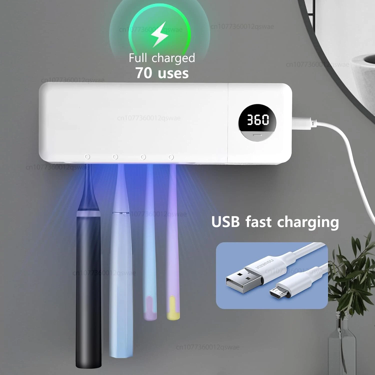 UV Toothbrush Sanitizer UV Light Cleaning Holder Toothbrush Smart Cleaner with Light Clean Air Drying Bathroom Wall Mount Holder thumbnail 5