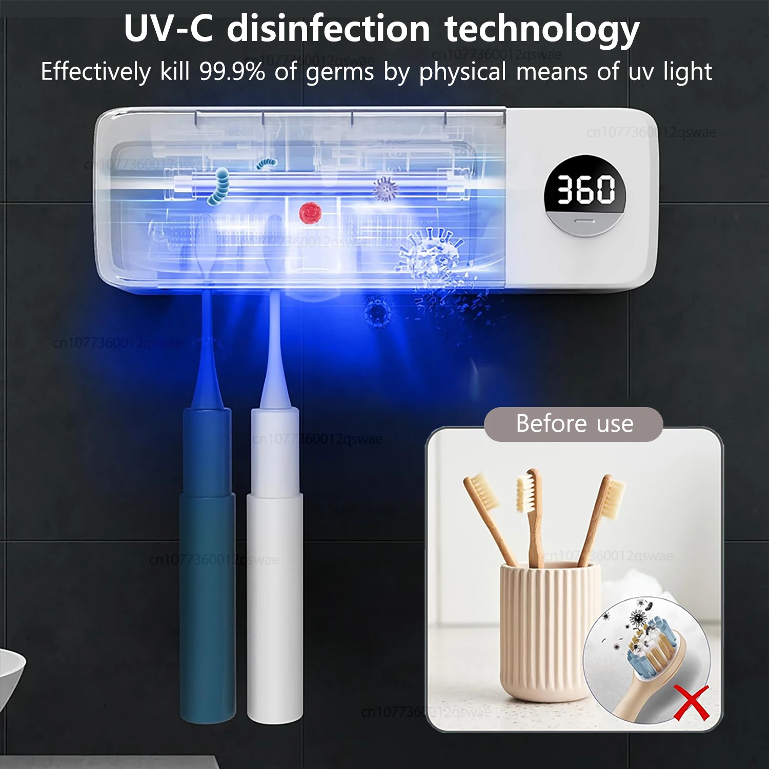 UV Toothbrush Sanitizer UV Light Cleaning Holder Toothbrush Smart Cleaner with Light Clean Air Drying Bathroom Wall Mount Holder thumbnail 2