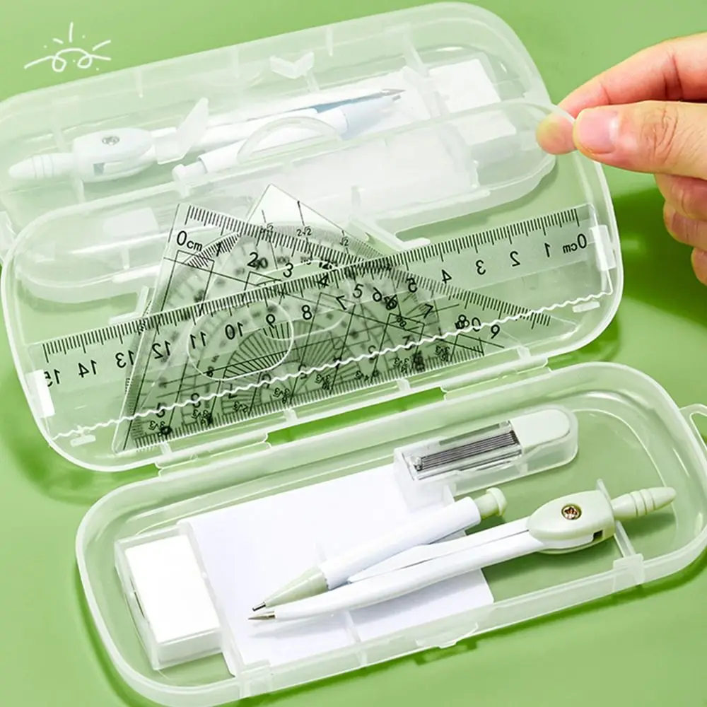 8PCS/Set Plastic Ruler Compasses Set Eraser Transparent Measuring Ruler Set Square Straight Ruler Drawing Tool School Office thumbnail 5