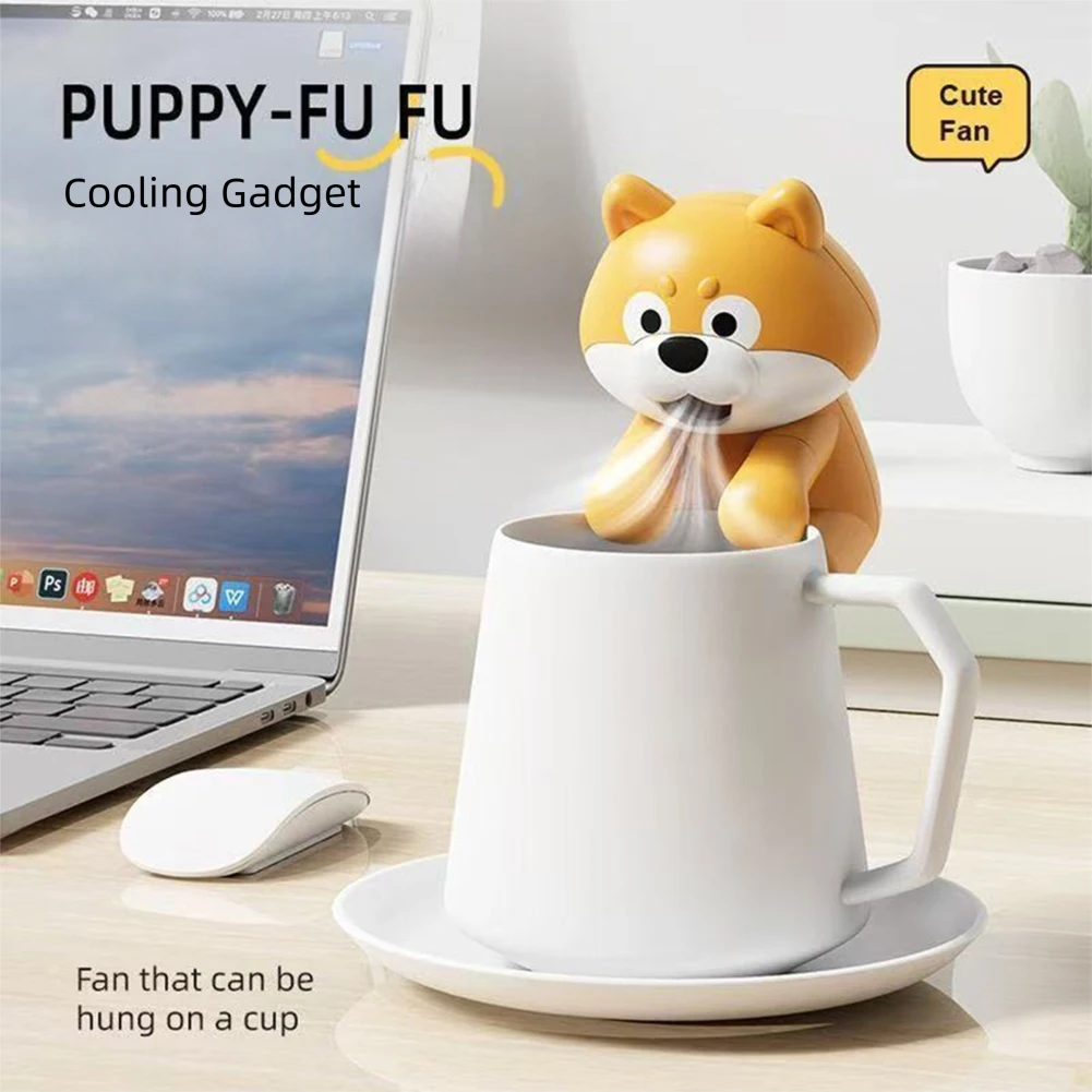 Mini Clip-On Fan Cup Bowl Air-Blowing Cooling Attachment Dog-Shaped Cute Cartoon Design Food Cooler Robot Children Like Gift thumbnail 2