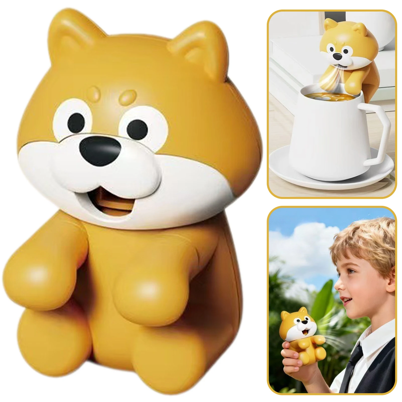 Mini Clip-On Fan Cup Bowl Air-Blowing Cooling Attachment Dog-Shaped Cute Cartoon Design Food Cooler Robot Children Like Gift