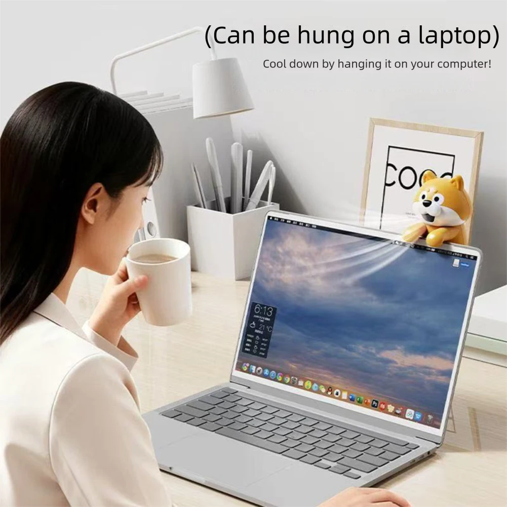 Mini Clip-On Fan Cup Bowl Air-Blowing Cooling Attachment Dog-Shaped Cute Cartoon Design Food Cooler Robot Children Like Gift thumbnail 4