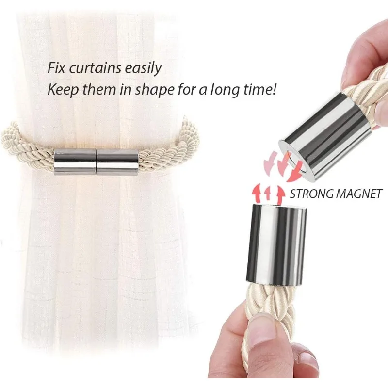 2pcs Magnetic Curtain Tiebacks Modern Simple Style Drape Tie Backs Decorative Weave Rope Curtain for Home & Office Window thumbnail 4