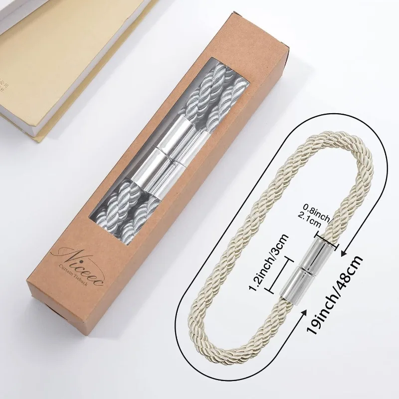 2pcs Magnetic Curtain Tiebacks Modern Simple Style Drape Tie Backs Decorative Weave Rope Curtain for Home & Office Window thumbnail 5