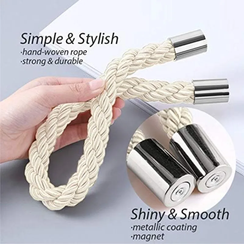 2pcs Magnetic Curtain Tiebacks Modern Simple Style Drape Tie Backs Decorative Weave Rope Curtain for Home & Office Window thumbnail 3