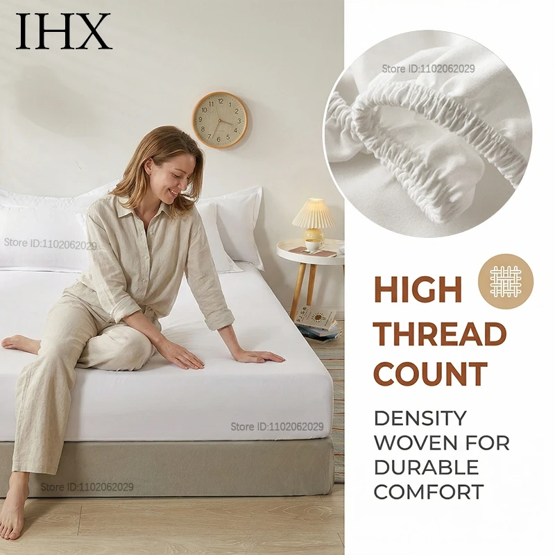 IHX Natural Silk Fitted Bed Sheet with Elastic Bands Mattress Cover Single Double King Queen Custom Size Bed Cover 140/200/220 thumbnail 3