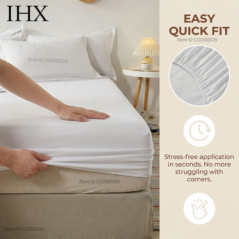 IHX Natural Silk Fitted Bed Sheet with Elastic Bands Mattress Cover Single Double King Queen Custom Size Bed Cover 140/200/220 thumbnail 4