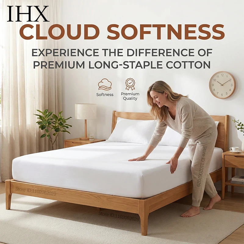 IHX Natural Silk Fitted Bed Sheet with Elastic Bands Mattress Cover Single Double King Queen Custom Size Bed Cover 140/200/220