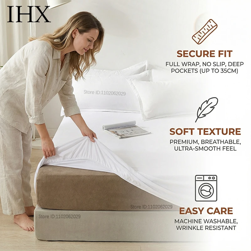 IHX Natural Silk Fitted Bed Sheet with Elastic Bands Mattress Cover Single Double King Queen Custom Size Bed Cover 140/200/220 thumbnail 2