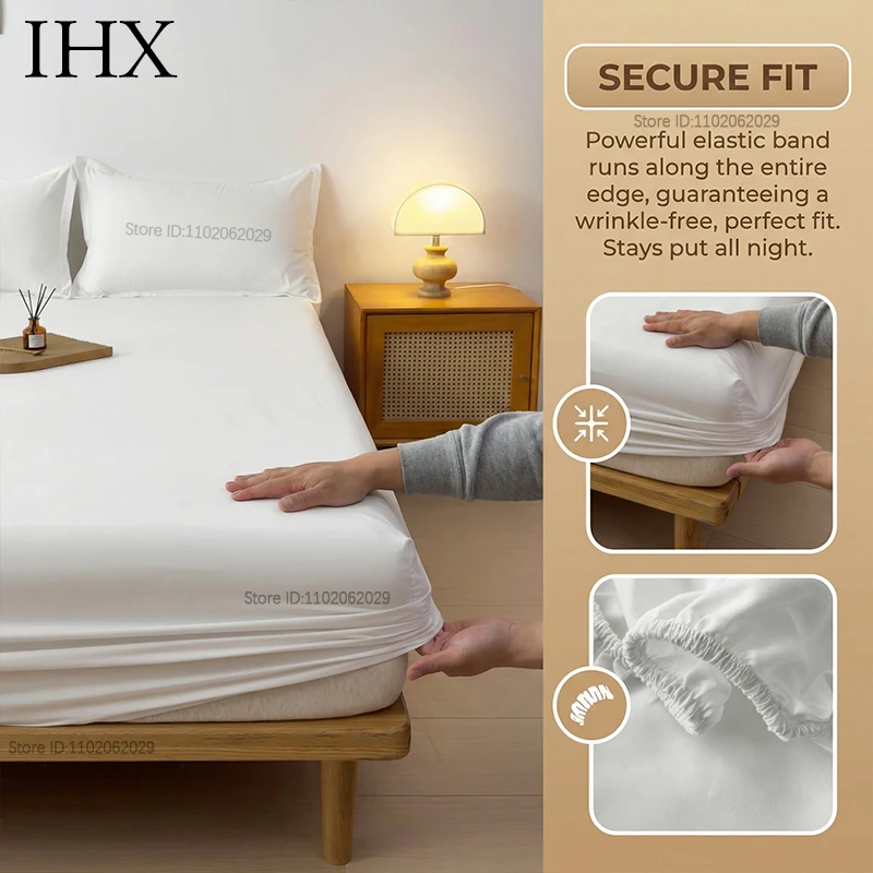IHX Natural Silk Fitted Bed Sheet with Elastic Bands Mattress Cover Single Double King Queen Custom Size Bed Cover 140/200/220 thumbnail 6