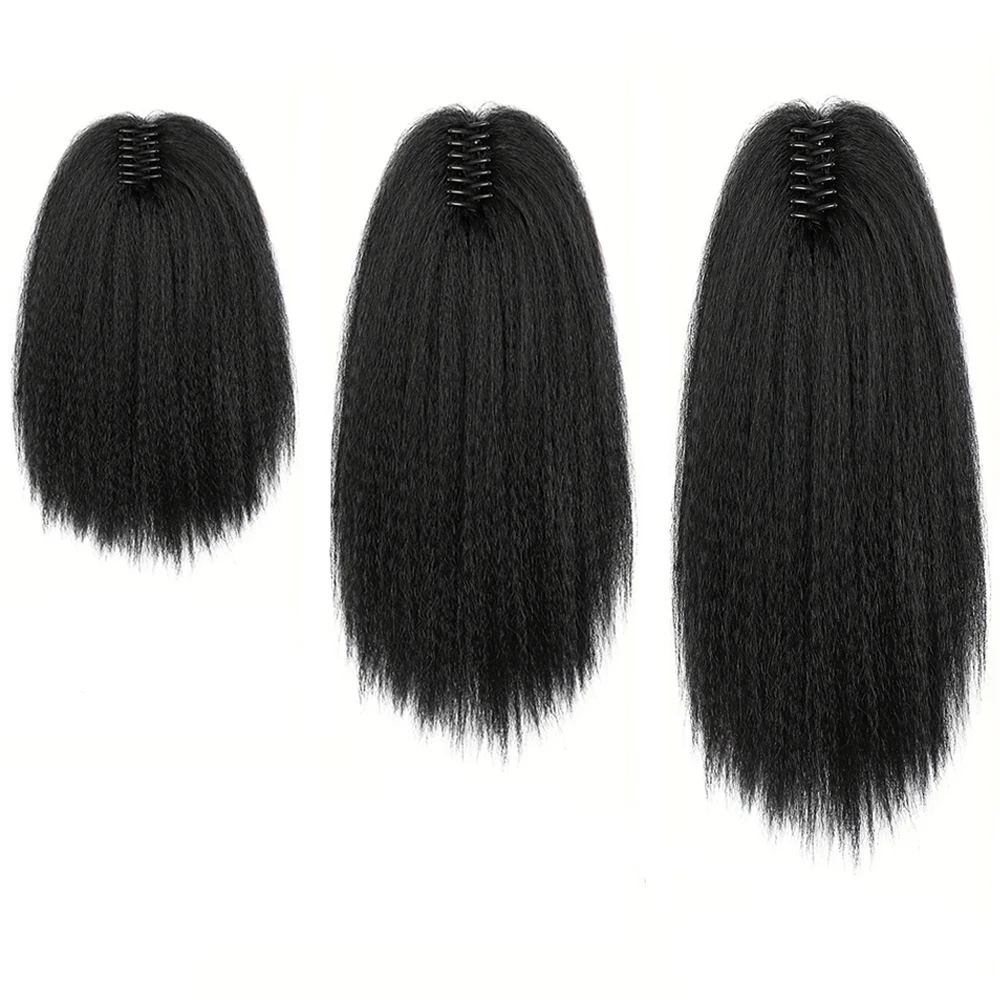12-20inch" YAKI Puff Afro Synthetic Ponytail | Clip-in Cornrow Synthetic Hair | Natural African Style, Fluffy Long Hairpiece thumbnail 3