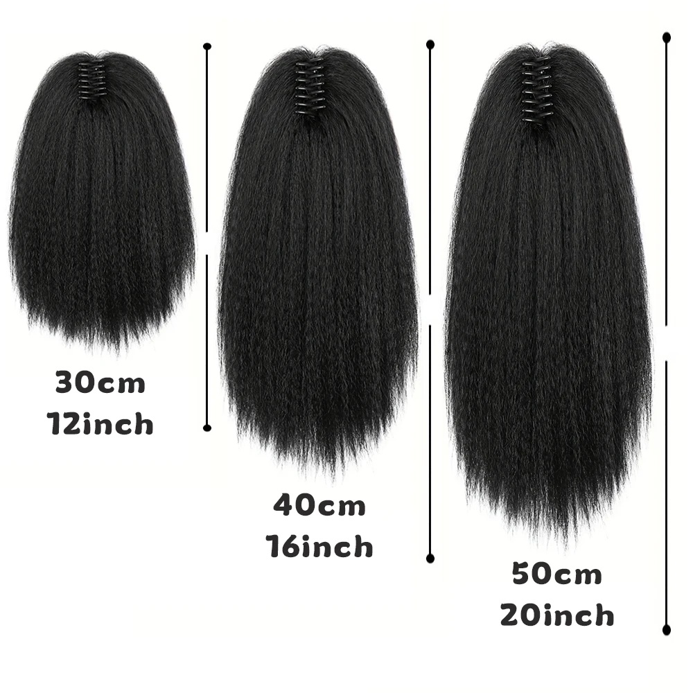 12-20inch" YAKI Puff Afro Synthetic Ponytail | Clip-in Cornrow Synthetic Hair | Natural African Style, Fluffy Long Hairpiece thumbnail 4