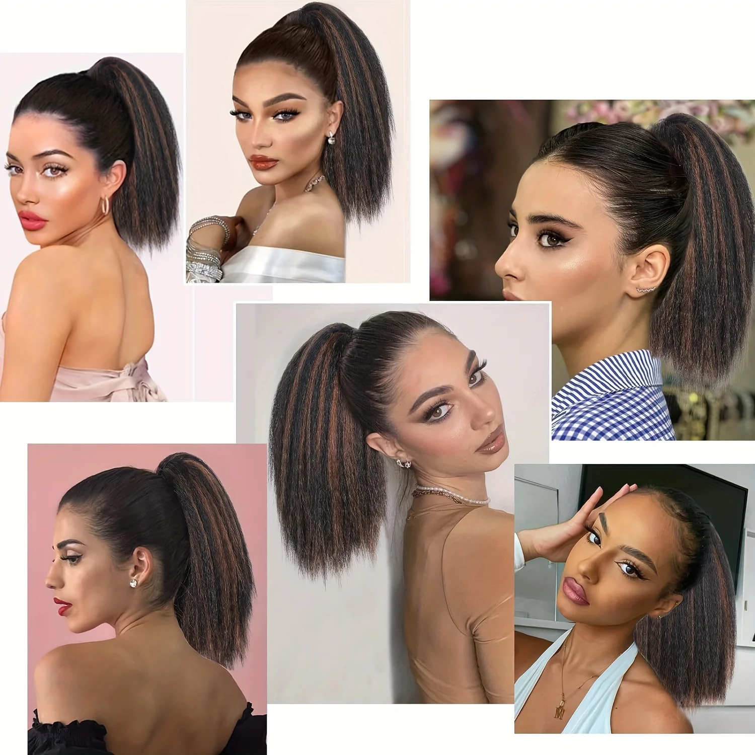 12-20inch" YAKI Puff Afro Synthetic Ponytail | Clip-in Cornrow Synthetic Hair | Natural African Style, Fluffy Long Hairpiece thumbnail 6