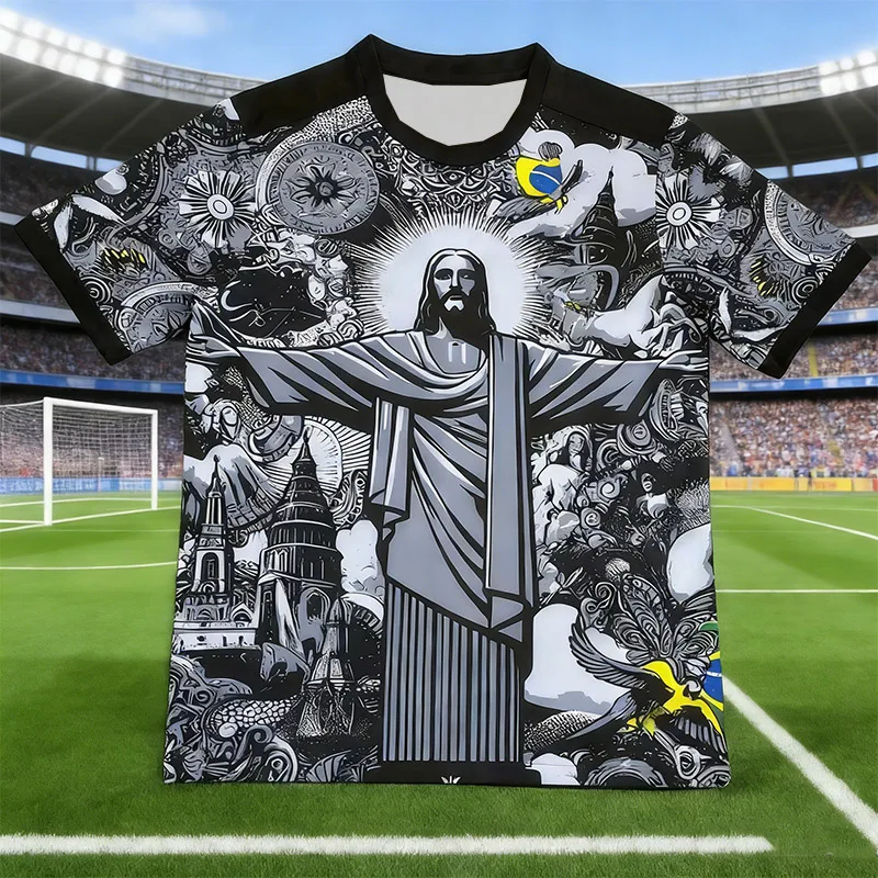 Summer Football Training Top Brazil Special Edition Jesus Black Football Jersey Adult Children Outdoor Quick-dry Beach Tshirts