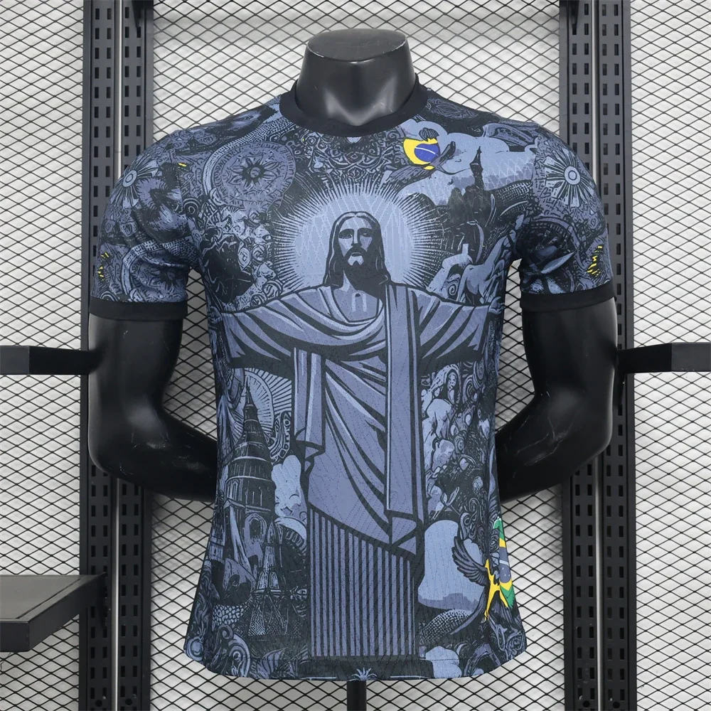 Summer Football Training Top Brazil Special Edition Jesus Black Football Jersey Adult Children Outdoor Quick-dry Beach Tshirts thumbnail 2