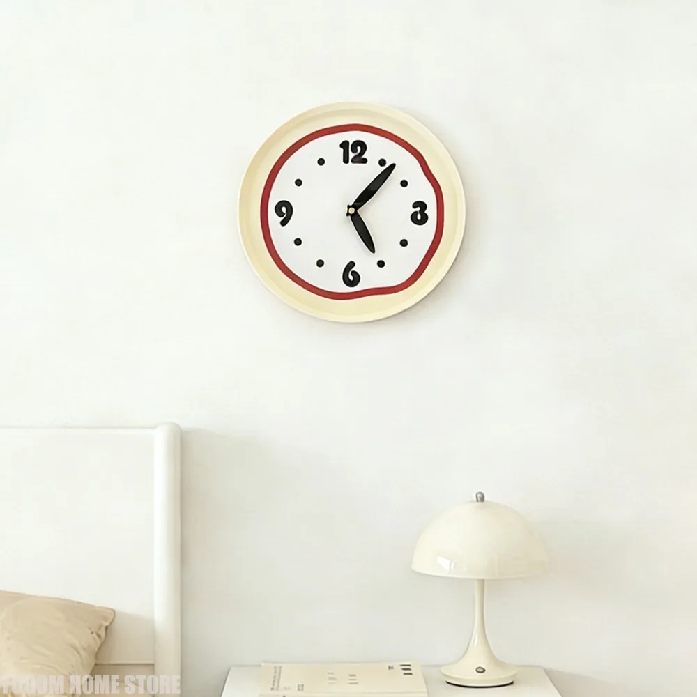 Modern Round Cream Wall Clock Minimalist Distorted Line Decoration For The Clock Household Wall-mounted Clock Home Decor thumbnail 5