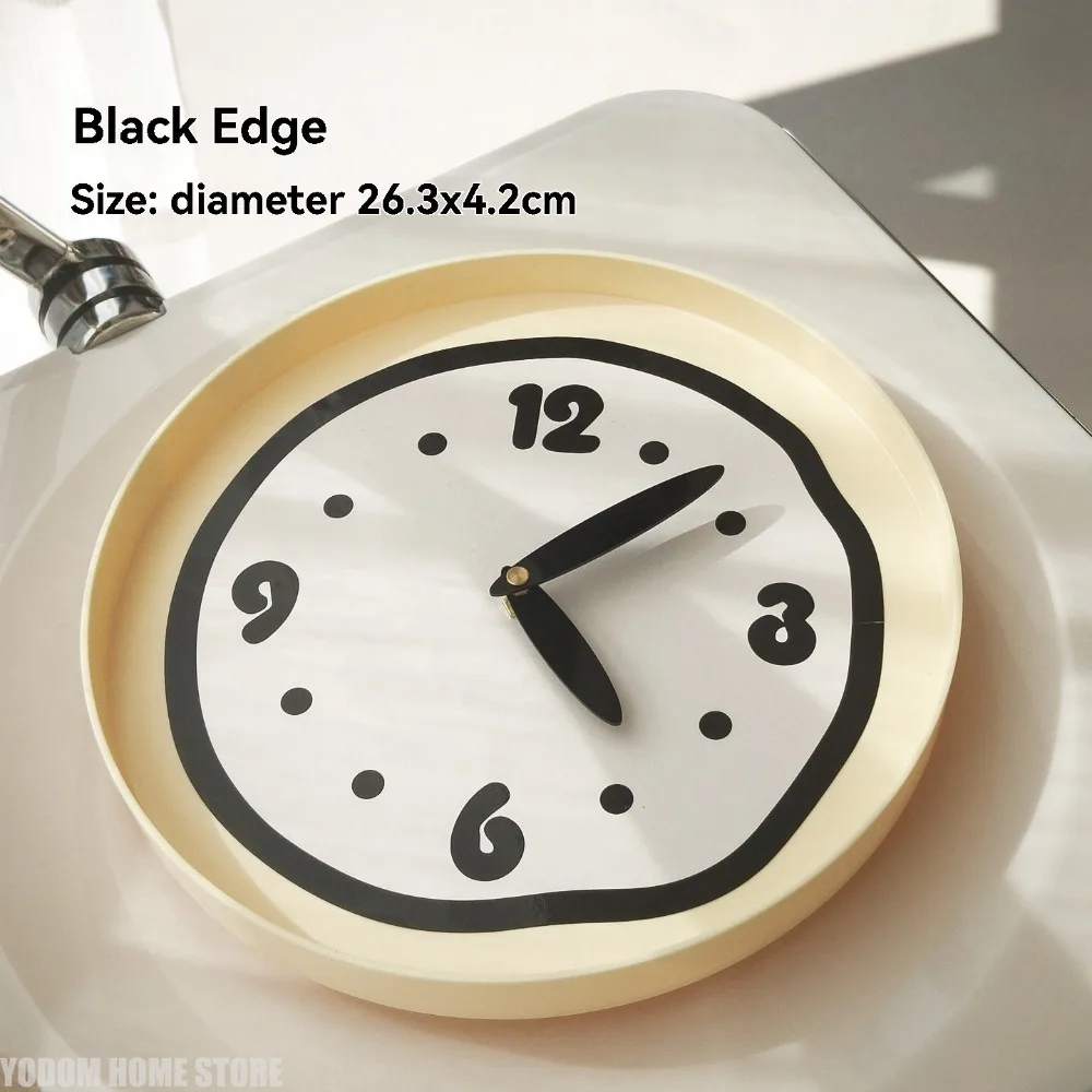 Modern Round Cream Wall Clock Minimalist Distorted Line Decoration For The Clock Household Wall-mounted Clock Home Decor thumbnail 2
