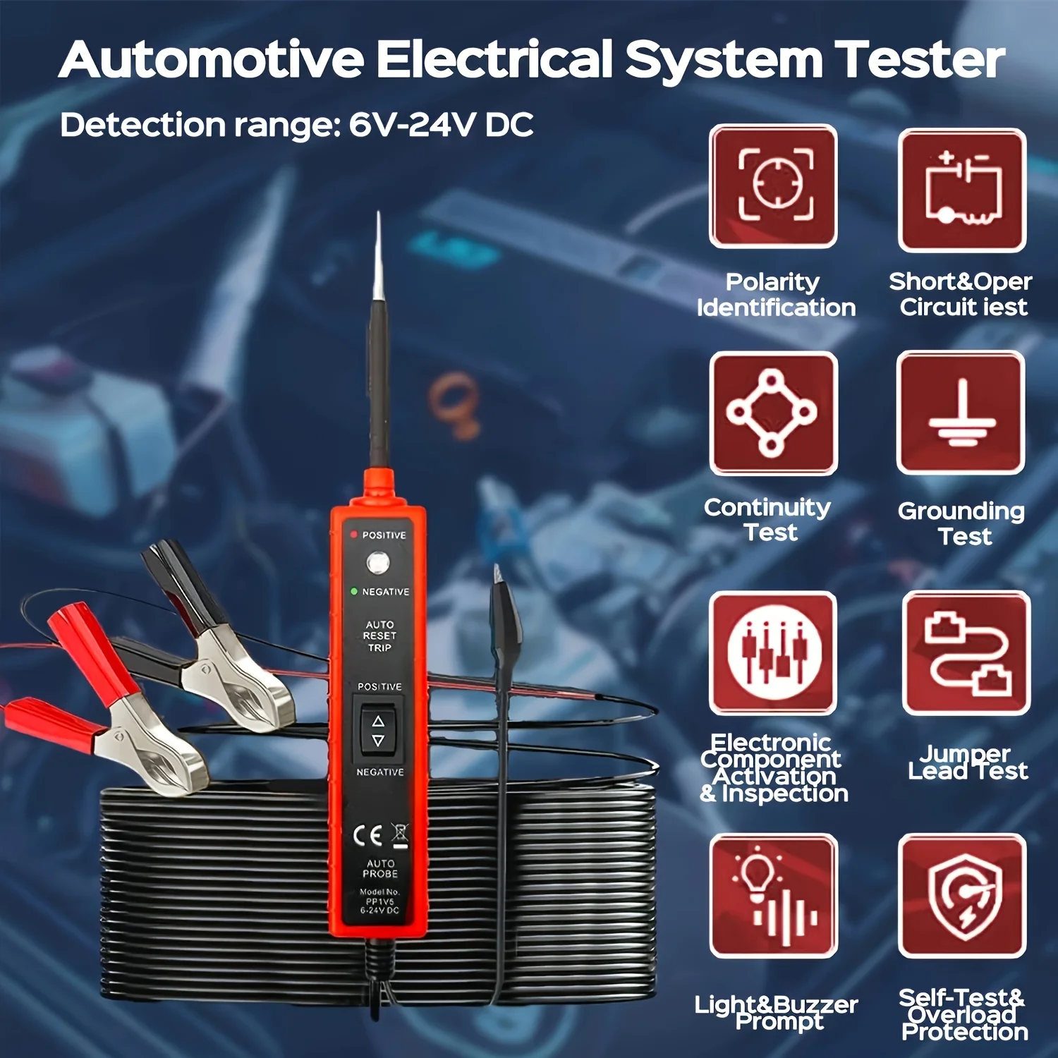 Power Circuit Probe Tester, 6-24V Dc Automotive Test Light, 12-Volt Circuit Tester with 13-Foot Lead Wire, Circuit Breaker Finder, for Continuity Testing of Cars, Suvs, and Trucks thumbnail 5