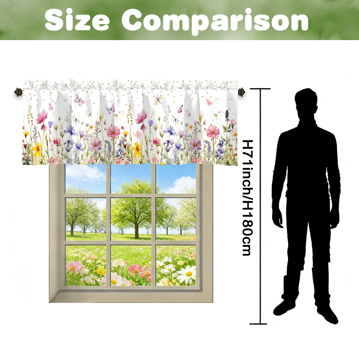 Spring Wildflower Curtain Valance Sunflower Floral Rod Pocket Window Treatment for Living Room Kitchen Bedroom Home Decorations thumbnail 5