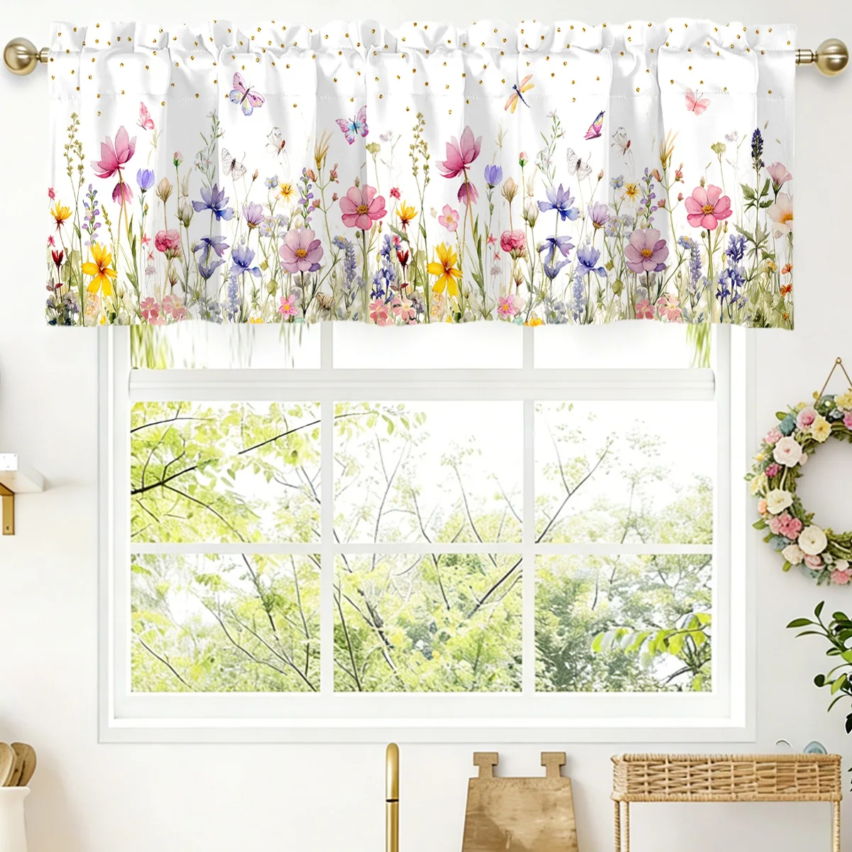 Spring Wildflower Curtain Valance Sunflower Floral Rod Pocket Window Treatment for Living Room Kitchen Bedroom Home Decorations thumbnail 2