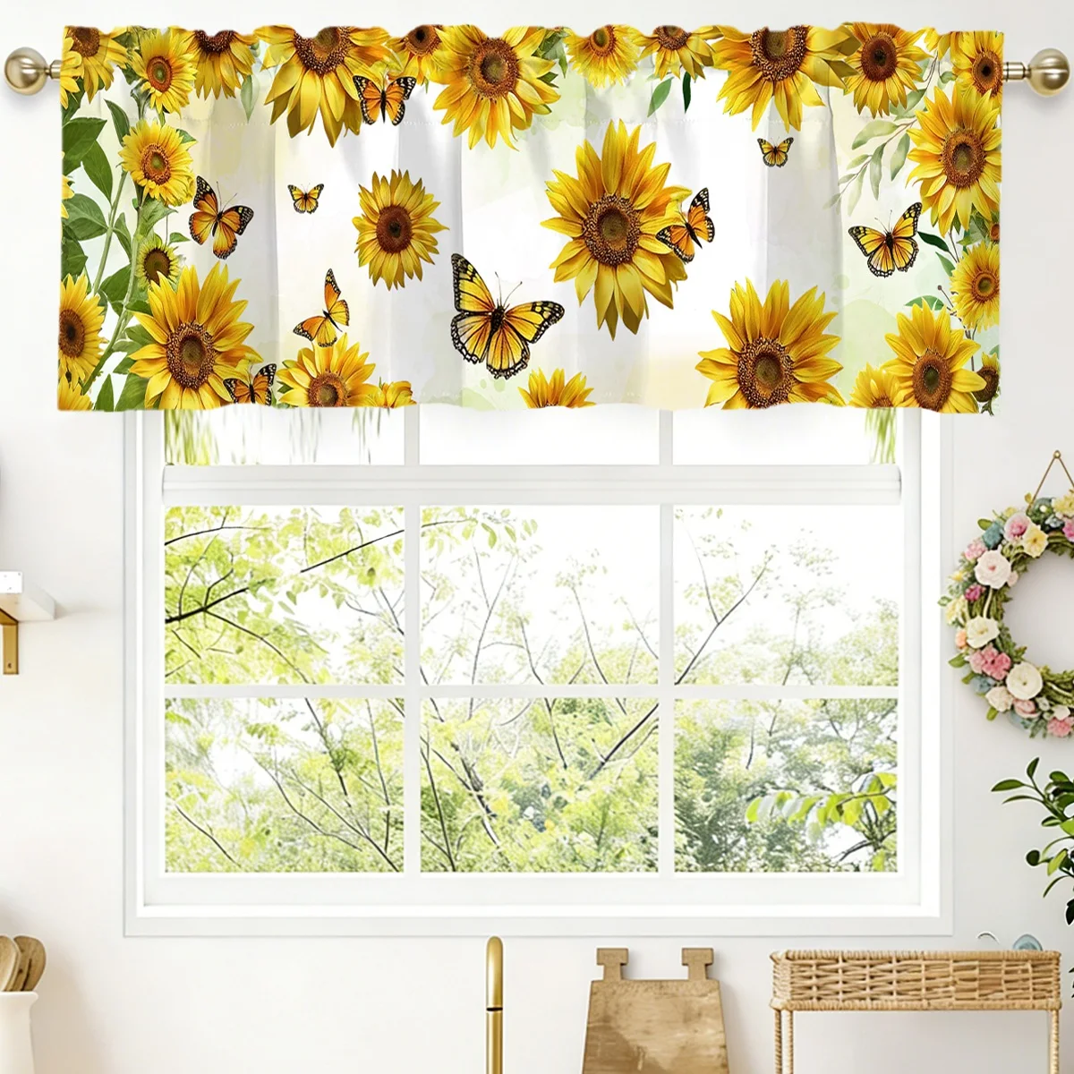 Spring Wildflower Curtain Valance Sunflower Floral Rod Pocket Window Treatment for Living Room Kitchen Bedroom Home Decorations thumbnail 3