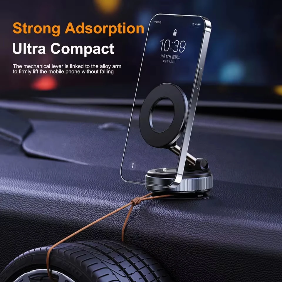 Vacuum Strong Magnetic Phone Holder Foldable Design 360° Adjustable Vacuum Car Mount For Cell Phone For phone Live Stream New thumbnail 4