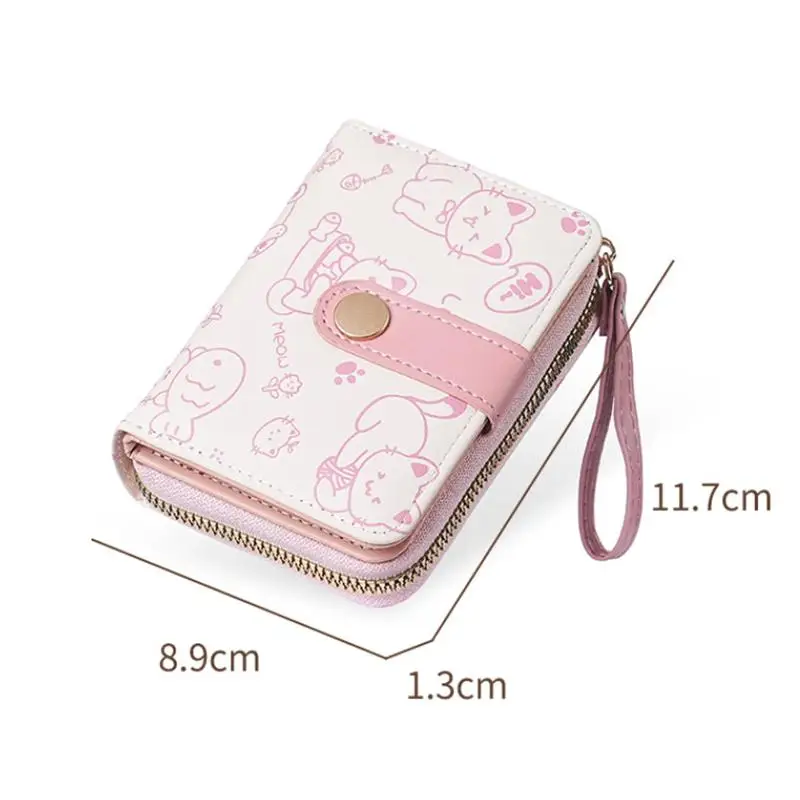 New Cat PU Leather Coin Purse Women Fashion Short Wallet Folding Zipper Wallet ID Card Holder Travel Lightweight Cash Coin Bags thumbnail 6