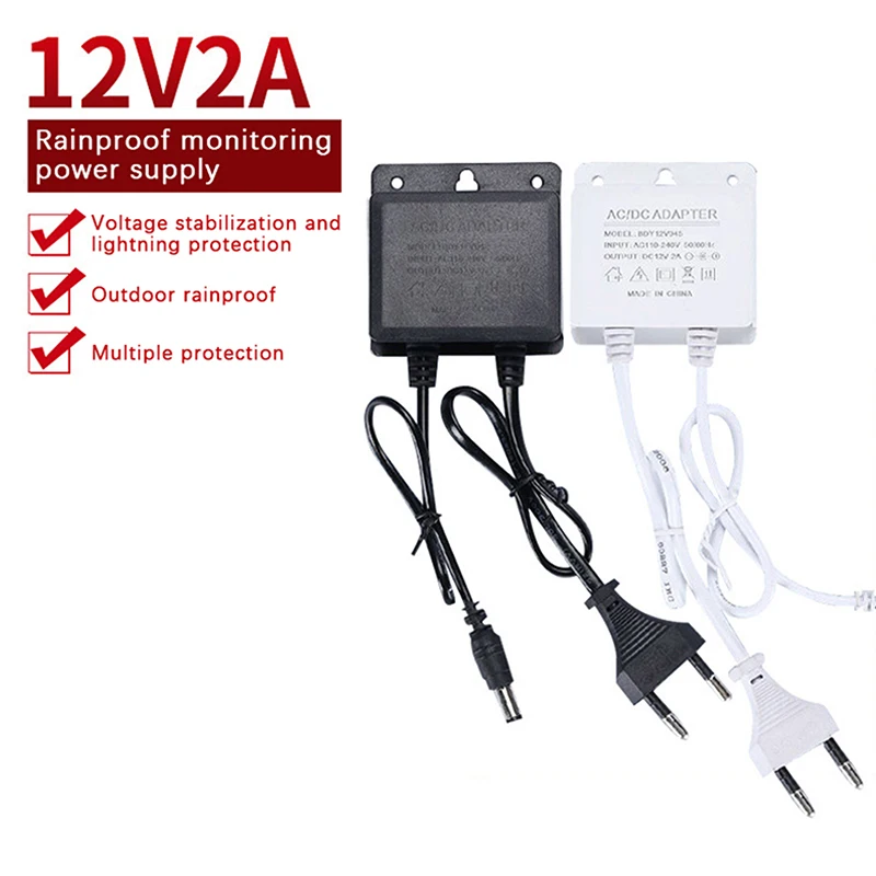 New Waterproof EU/US Plug Power Adapter DC12V 2A For CCTV Security Surveillance AHD Camera Charger NVR DVR Input AC100V-240V thumbnail 3