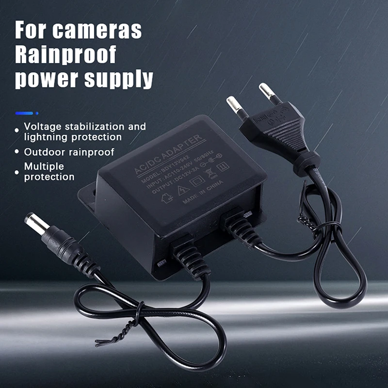 New Waterproof EU/US Plug Power Adapter DC12V 2A For CCTV Security Surveillance AHD Camera Charger NVR DVR Input AC100V-240V thumbnail 4