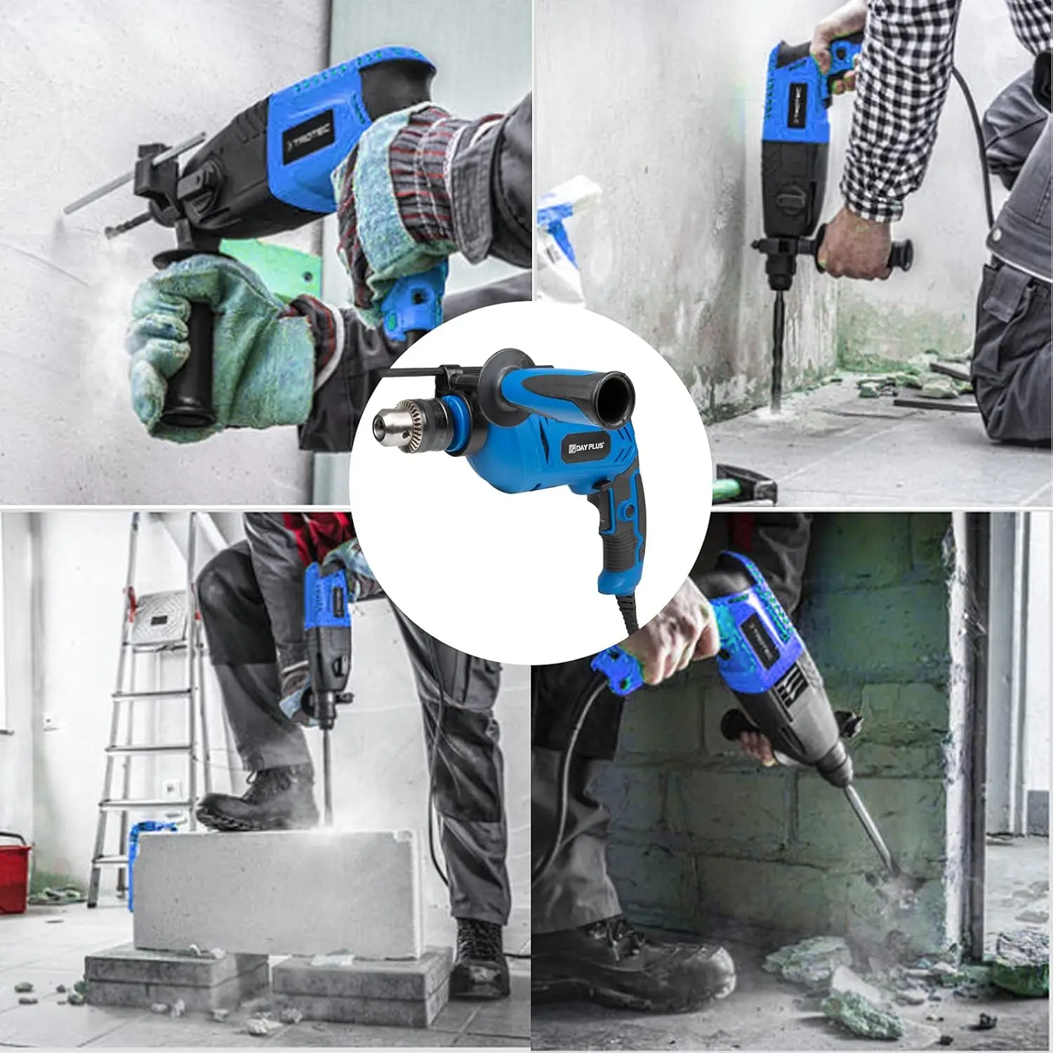 Hammer Drill 240V for Wood Metal Concrete, 850W Corded Electric Impact Drill 3000rpm Variable Speed, 2 in 1 with 360° Rotating thumbnail 6