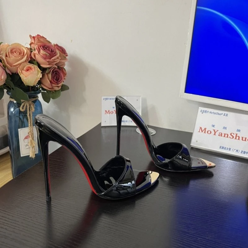 pointed Open Toe High Heel Shoes Woman Summer OutsideSlipper Party Stiletto Luxury Designer Patent Leather Women Sandals thumbnail 4