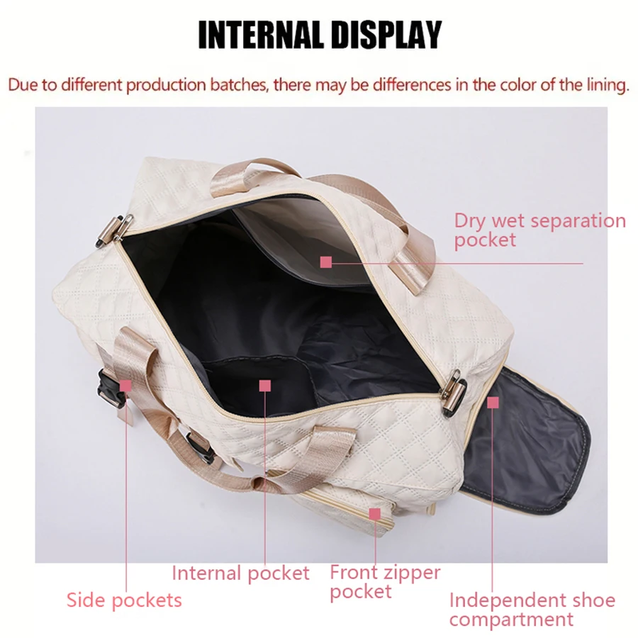 Durable Nylon Travel Duffle Bag, Portable Sports Gym Bag for Overnight Trips Shoulder Duffel Training Bag, Spacious Argyle thumbnail 4