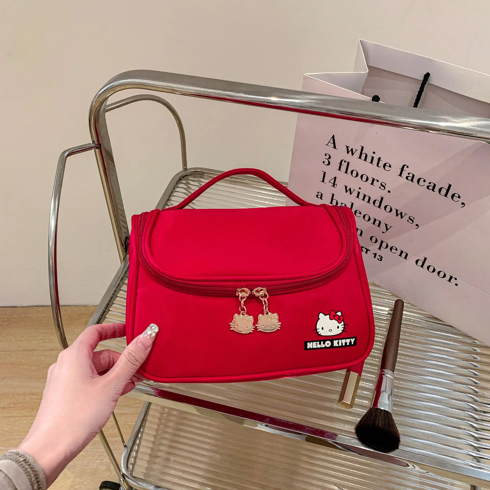 Hello Kitty Cartoon Cute Cat Makeup Bag Handheld Large Capacity Storage Bag Travel Portable Toiletries Bag Gift for Girls thumbnail 4