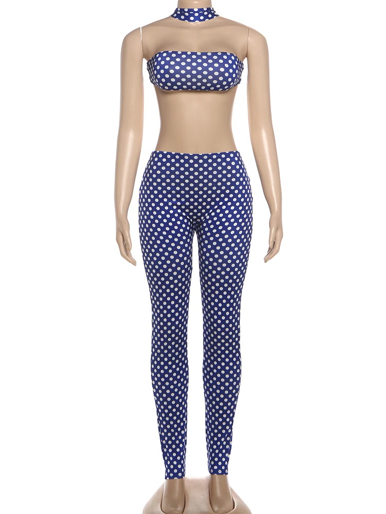 Nibber Hottie Women Dot Print 2 Piece Set Tracksuit Sexy Backless Halter Tank Tops+Leggings Matching Streetwear Stretch Outfits thumbnail 6