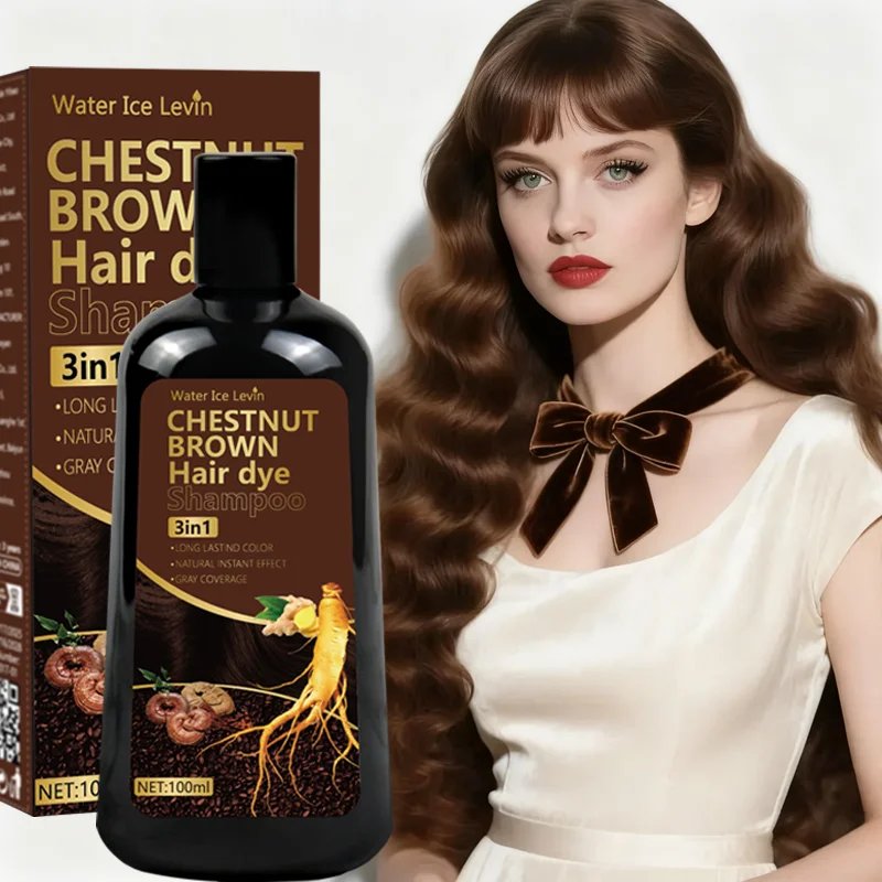 Water Ice Levin 3-in-1 Chestnut Brown Hair Dye Shampoo with Ginger & Ginseng for Instant Gray Coverage & Long-Lasting Color thumbnail 3