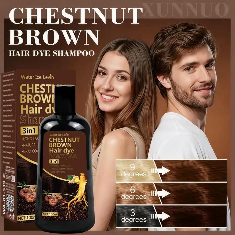 Water Ice Levin 3-in-1 Chestnut Brown Hair Dye Shampoo with Ginger & Ginseng for Instant Gray Coverage & Long-Lasting Color thumbnail 5