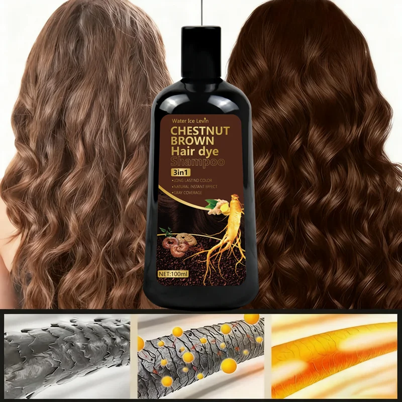 Water Ice Levin 3-in-1 Chestnut Brown Hair Dye Shampoo with Ginger & Ginseng for Instant Gray Coverage & Long-Lasting Color thumbnail 4