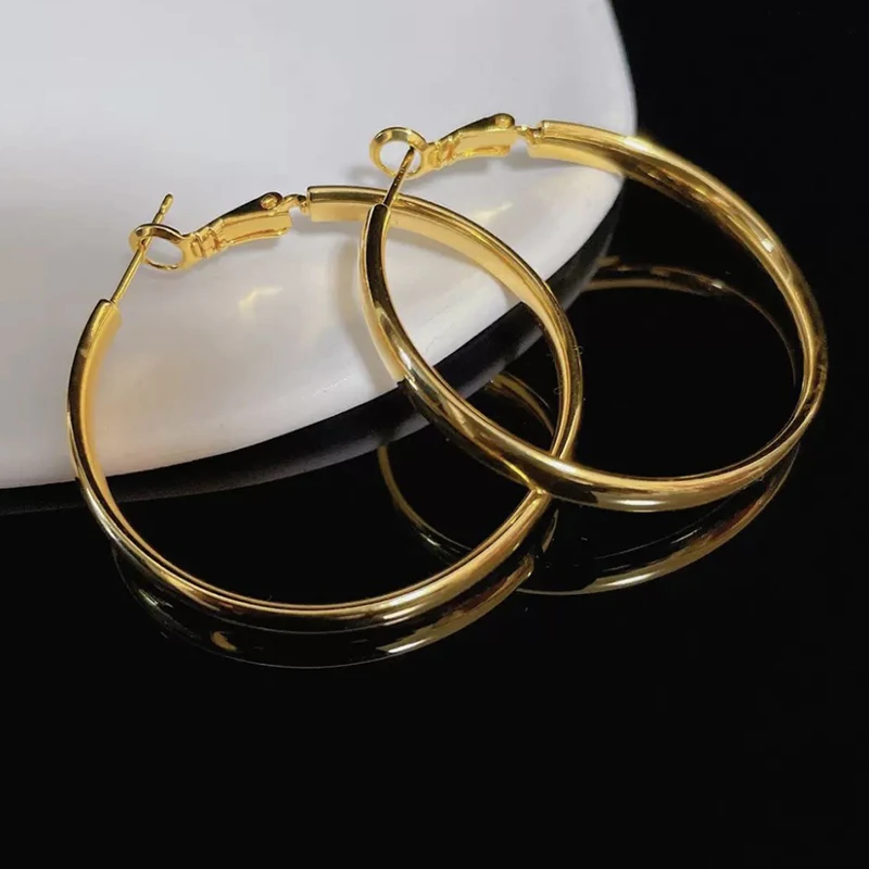 Elegant Retro Thick Round Circle Earrings for Women Simple Metal  Big Hoop Earrings Wedding Engagement Aesthetic Jewelry thumbnail 3