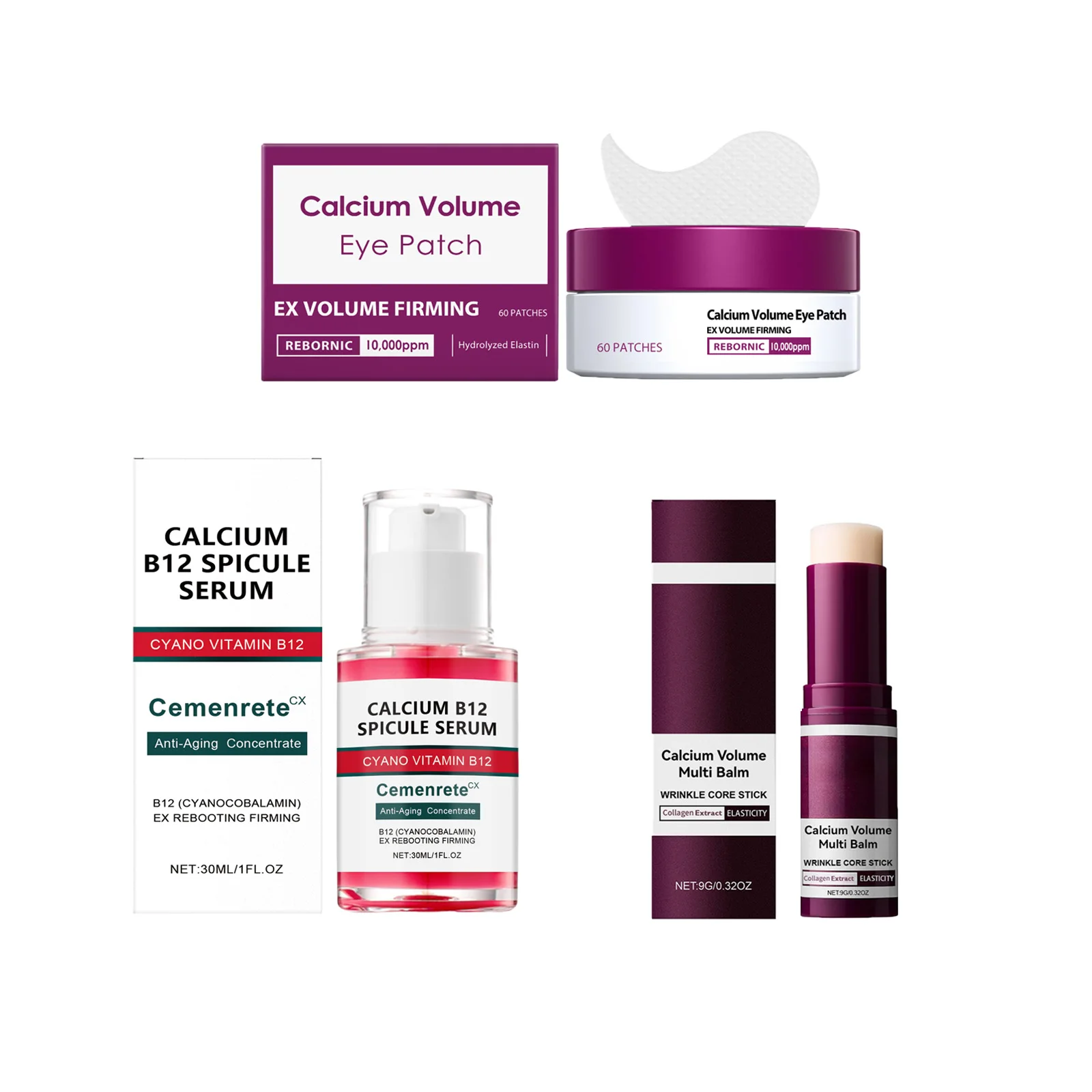 Calcium Skincare Set Anti-Aging Calcium Volume Facial Serum Eye Patches Multi Balm Fade Fine Lines Reduce Dark Circles Nourishes thumbnail 6