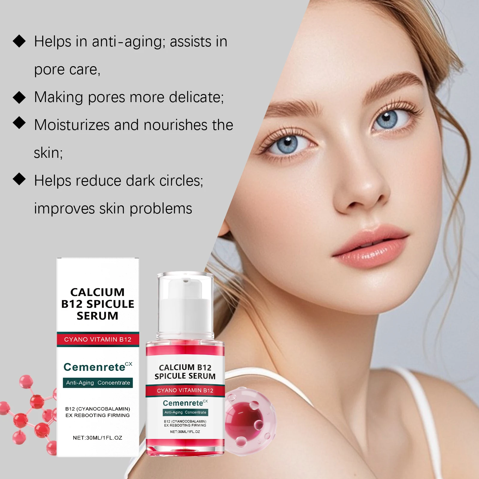 Calcium Skincare Set Anti-Aging Calcium Volume Facial Serum Eye Patches Multi Balm Fade Fine Lines Reduce Dark Circles Nourishes thumbnail 2