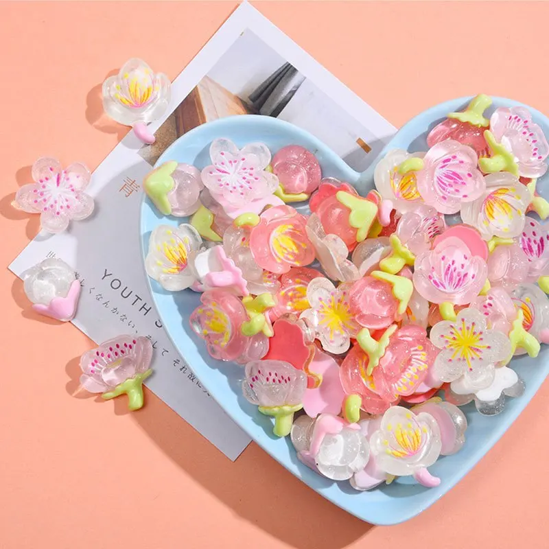 Cute Pink Floral Resin Embellishments Kawaii Cherry Blossom Charms For Phone Case DIY Jewelry Making Handmade Craft Supplies thumbnail 5
