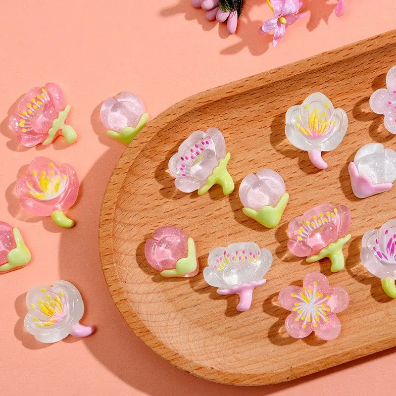 Cute Pink Floral Resin Embellishments Kawaii Cherry Blossom Charms For Phone Case DIY Jewelry Making Handmade Craft Supplies thumbnail 3