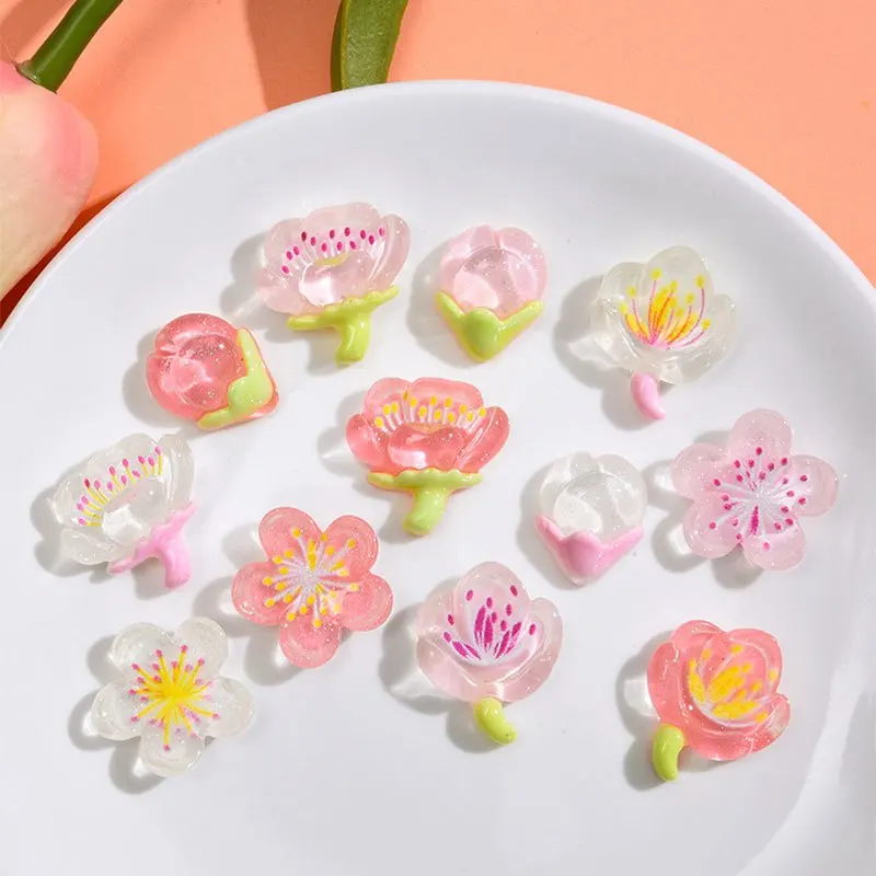 Cute Pink Floral Resin Embellishments Kawaii Cherry Blossom Charms For Phone Case DIY Jewelry Making Handmade Craft Supplies thumbnail 2