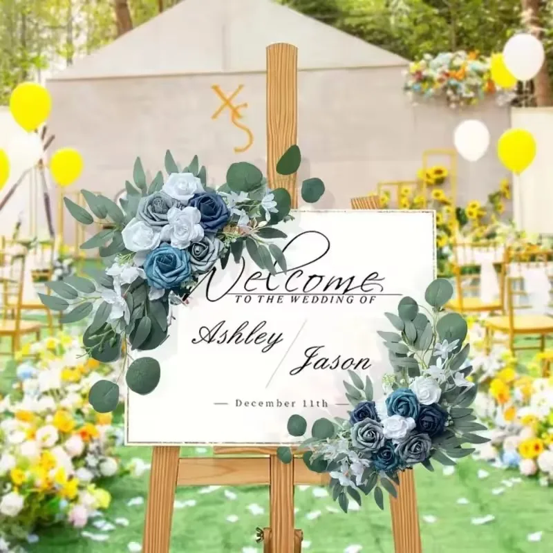 Artificial Wedding Arch Flowers Kit Boho Dusty Rose Blue Eucalyptus Garland Drapes for Wedding Decorations Welcome Sign thumbnail 3