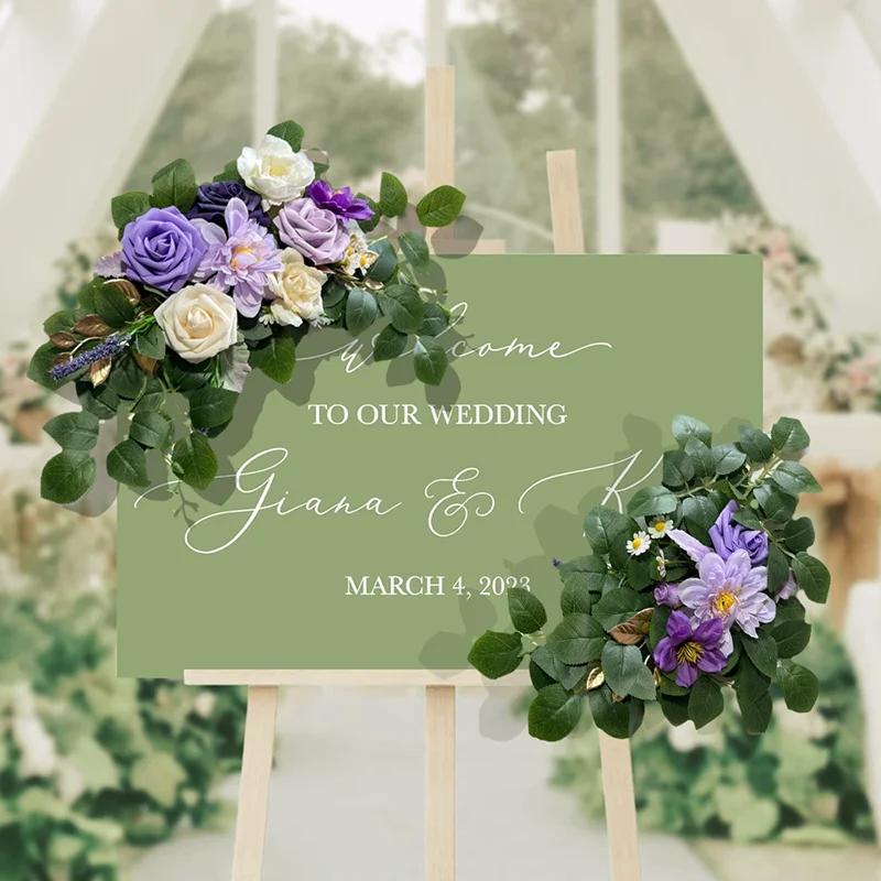 Artificial Wedding Arch Flowers Kit Boho Dusty Rose Blue Eucalyptus Garland Drapes for Wedding Decorations Welcome Sign thumbnail 6
